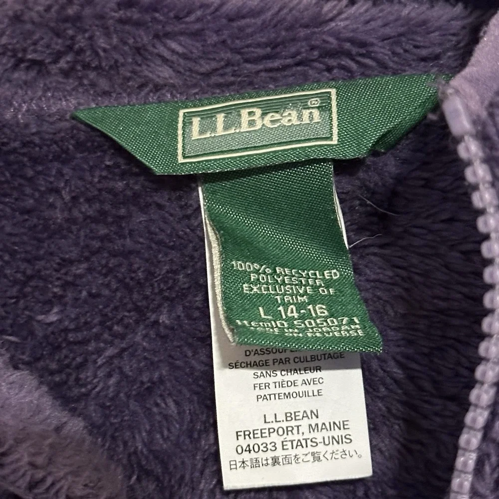 LL Bean Youth Girls Purple‎ Hooded Fleece Full Zip Jacket Size Large (14-16)